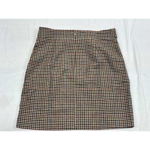 J.Crew Factory Wool-Blend Lined Mini Skirt Houndstooth Brown Size 10 Preppy - Picture 7 of 9